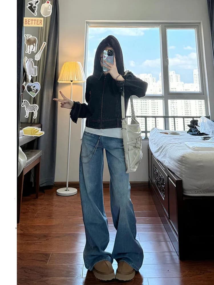 American Retro Light Blue Wide Leg Jeans Women's Summer Thin Low Waist Slimming Tall Extended Floor-Length Pants