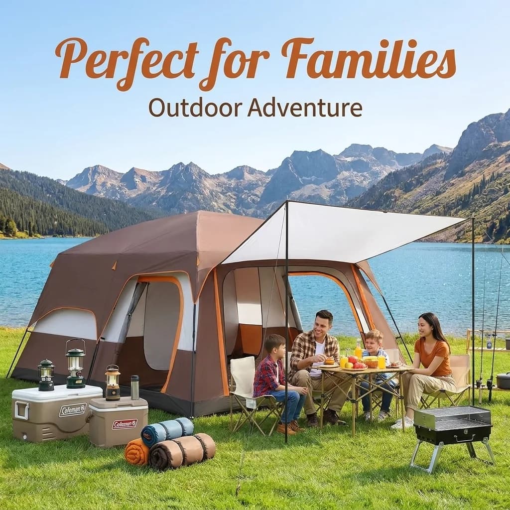 Tenda Familiare Portatile da Esterno, Spazio Extra Large con Due Camere da Letto e Un Soggiorno, Antivento e Impermeabile, Facile da Installare, Tenda da Campeggio