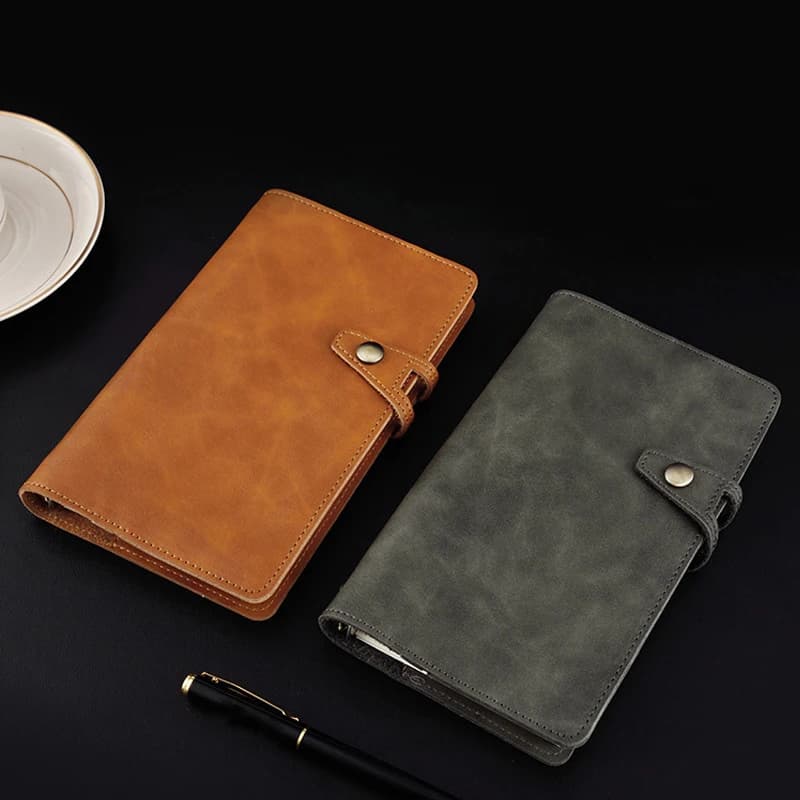 A6 Simple Buckle Business Notebook Soft Second-Layer Cowhide Leather Portable Loose-Leaf Journal Travel Diary Gifts