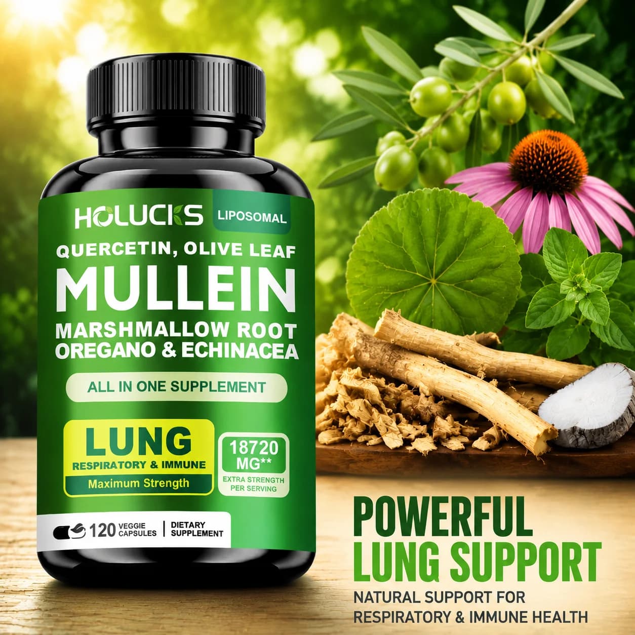 Organic Mullein Leaf Extract Supplement, with Vitamin C, for Expectorant, Soothes Airways & Reduces Irritation, Lung Health