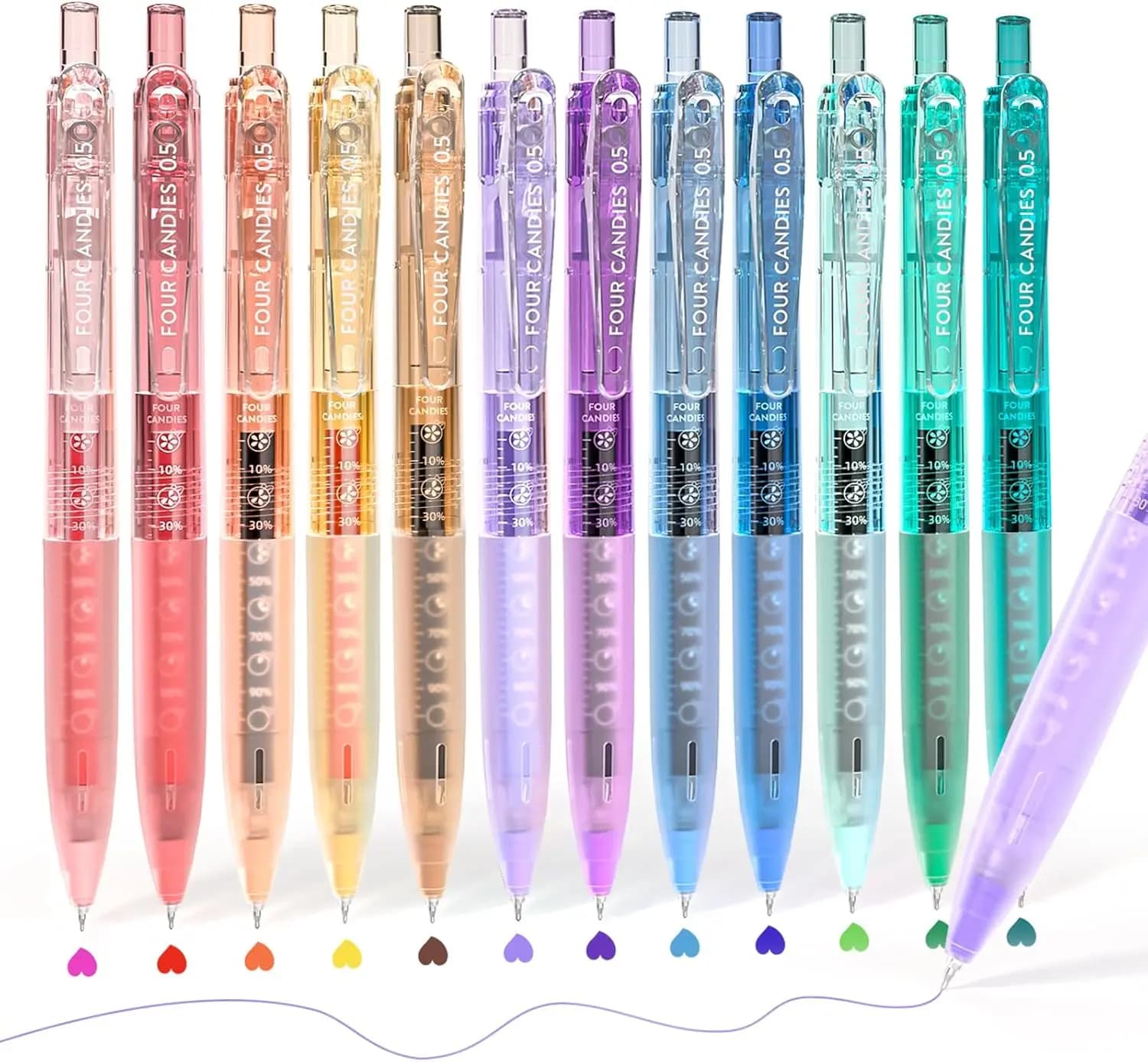 Set di 12 Penne Gel Retrattili a Sfera da 0,5 mm ad Asciugatura Rapida, Punta Fine Multicolore Trasparente per Appunti e Disegno