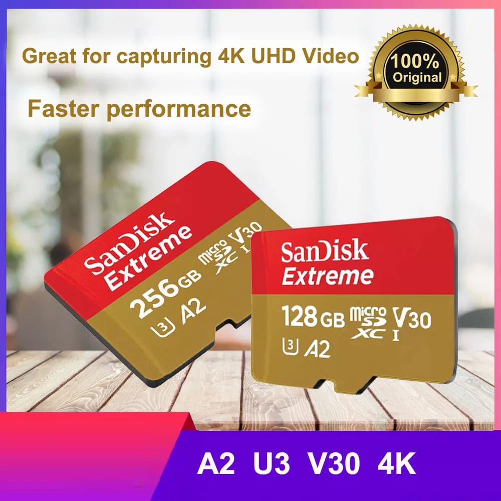 Scheda di memoria SanDisk Ultra microSD 32GB 64GB 128GB 256GB Extreme U3 4K Full HD per telecamere da auto e telecamere di sorveglianza