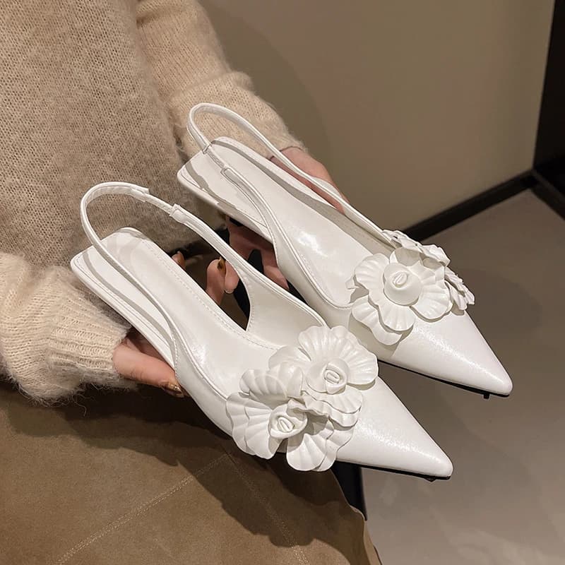 New Style Luxury Women's Mule Shoes Summer Fashion High Heel Flower Casual Women's Casual Shoe Sandals White Sweet
