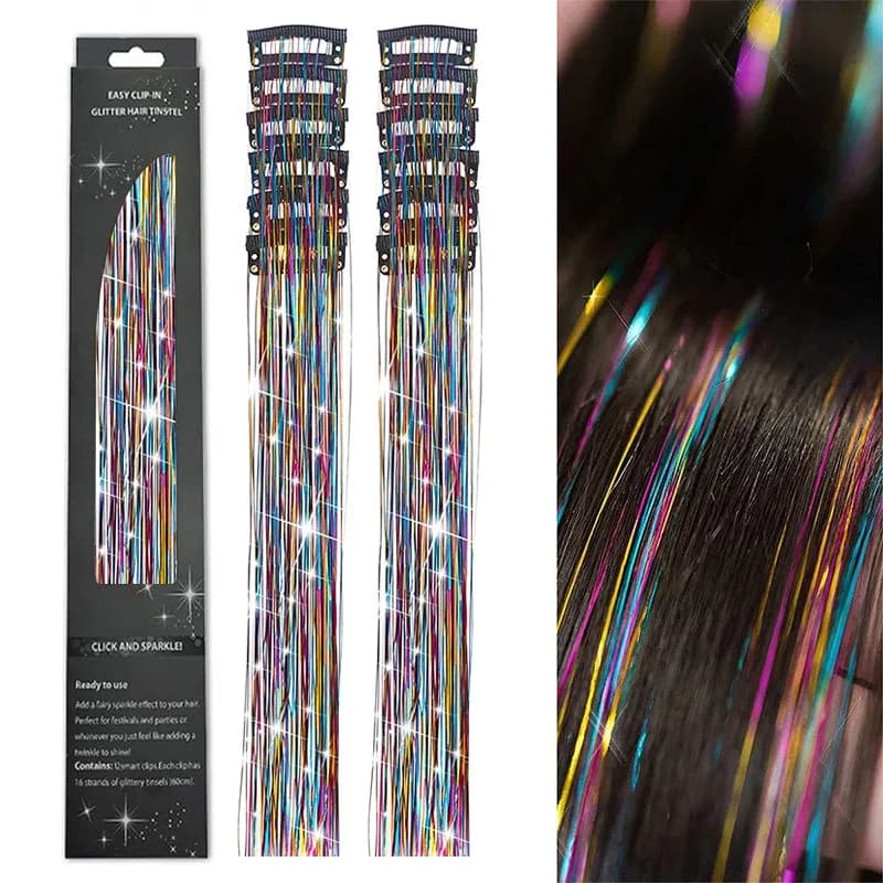 Estensioni dei capelli Tinsel Fili metallici Clip BB Set di accessori per capelli colorati, copricapo da palcoscenico senza cuciture in un unico pezzo