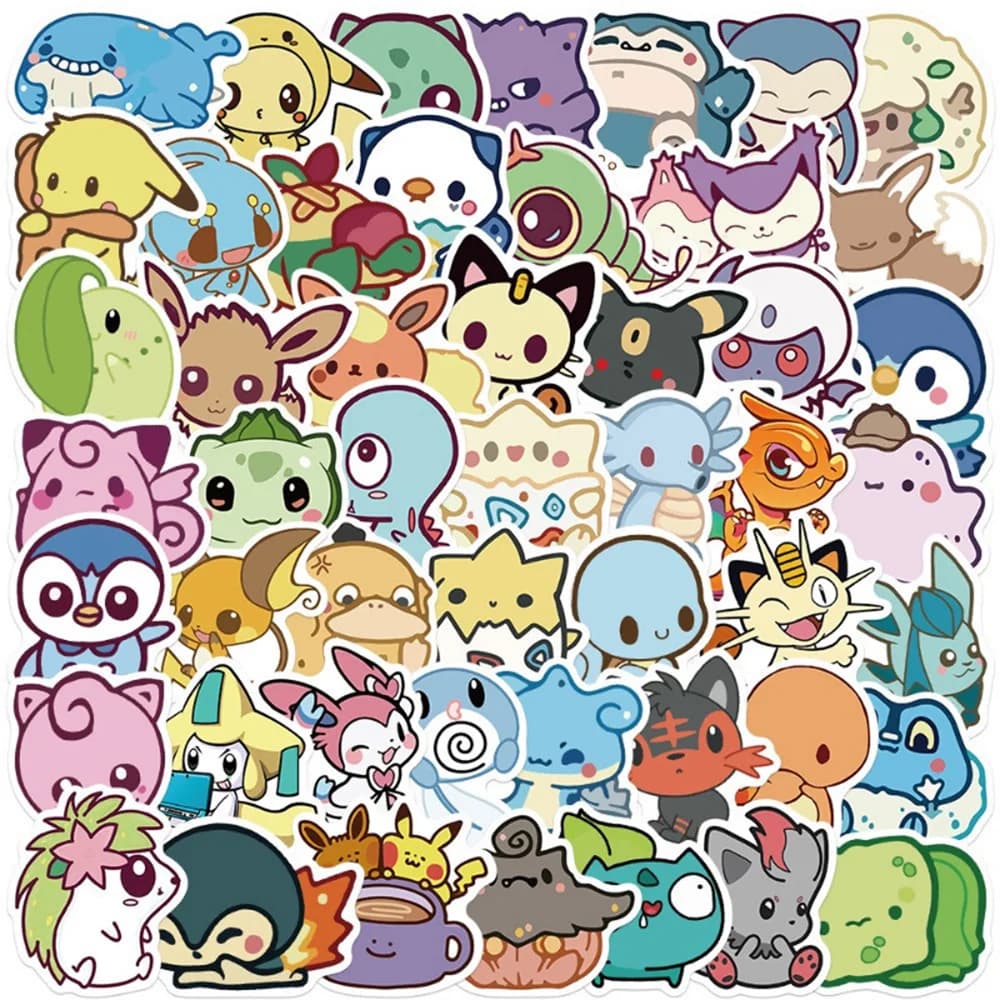 10/30/50pcs Kawaii Anime Pokemon Stickers Cute Pikachu Psyduck Cartoon Decals Water Bottle Luggage Phone Sticker Decoration Toy