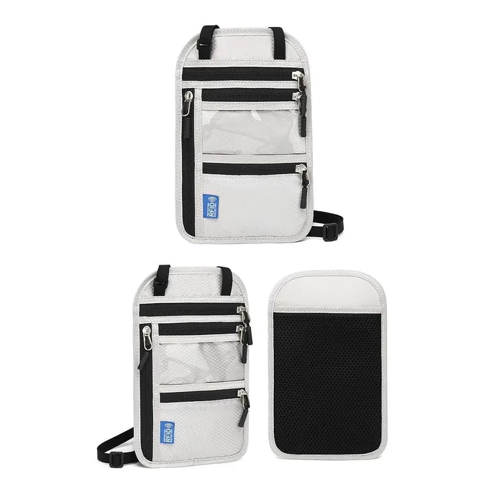 Borsa Porta Passaporto RFID con Protezione Anti-Furto, Multi-Tasche, Impermeabile, con Tracolla Regolabile, Porta Documenti