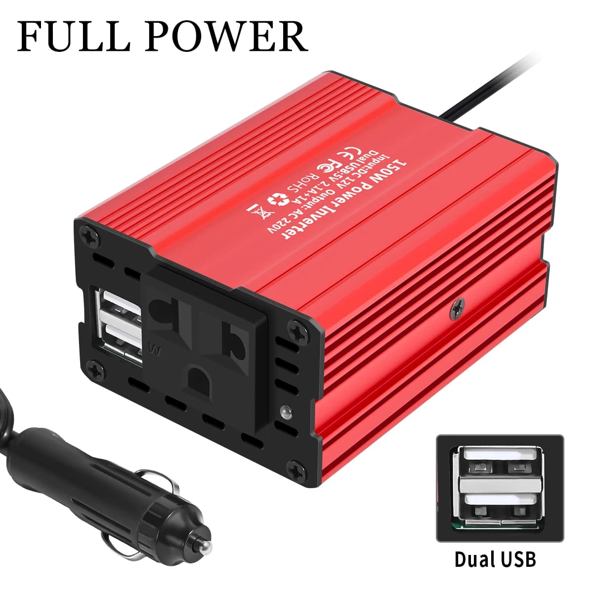 500W 1500W 4000W Convertitore di potenza DC 12V a AC 220V Spina UE con ventola di raffreddamento USB-C QC3.0 per uso domestico in auto