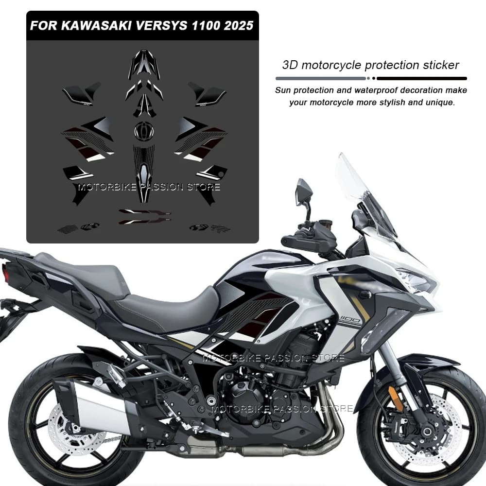 Motorcycle Guard Stickers 3D Epoxy Resin Sticker for Kawasaki Versys 1100 VERSYS1100 2025 Waterproof Protective Sticker White