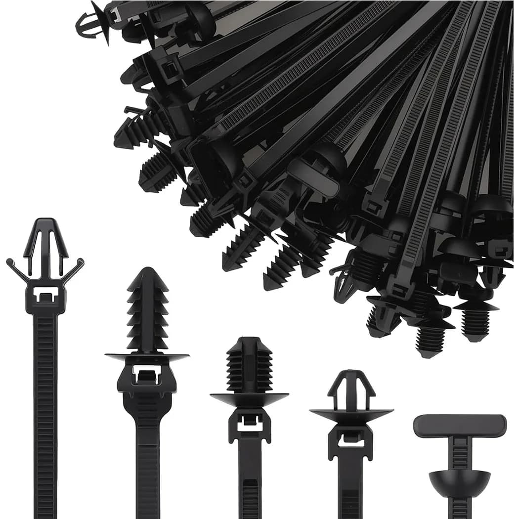 50PCS Automotive Installation Black Push Mount Cable Zip Ties Assorted Sizes, Heavy Duty Self-Locking UV Resistant Wire