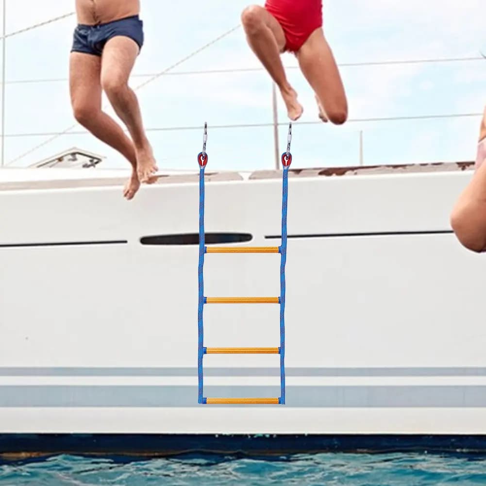 4 Step Boat Rope Ladder Folding Marine Rope Ladder Portable Rope Boarding Ladder for Inflatable Boat Kayak Motorboat Canoeing