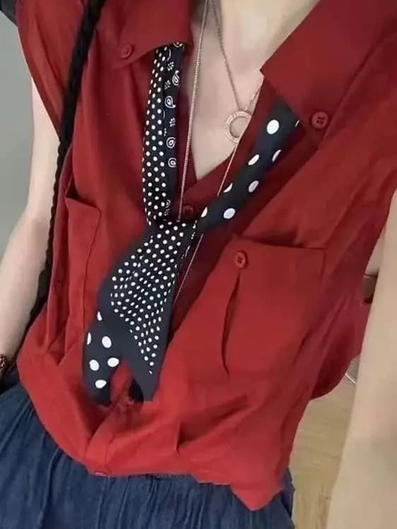 Commuting Summer New Style Korean Version Fashion Versatile Sleeveless Shirt Women Loose Slimming Collar Silk Scarf Top ...