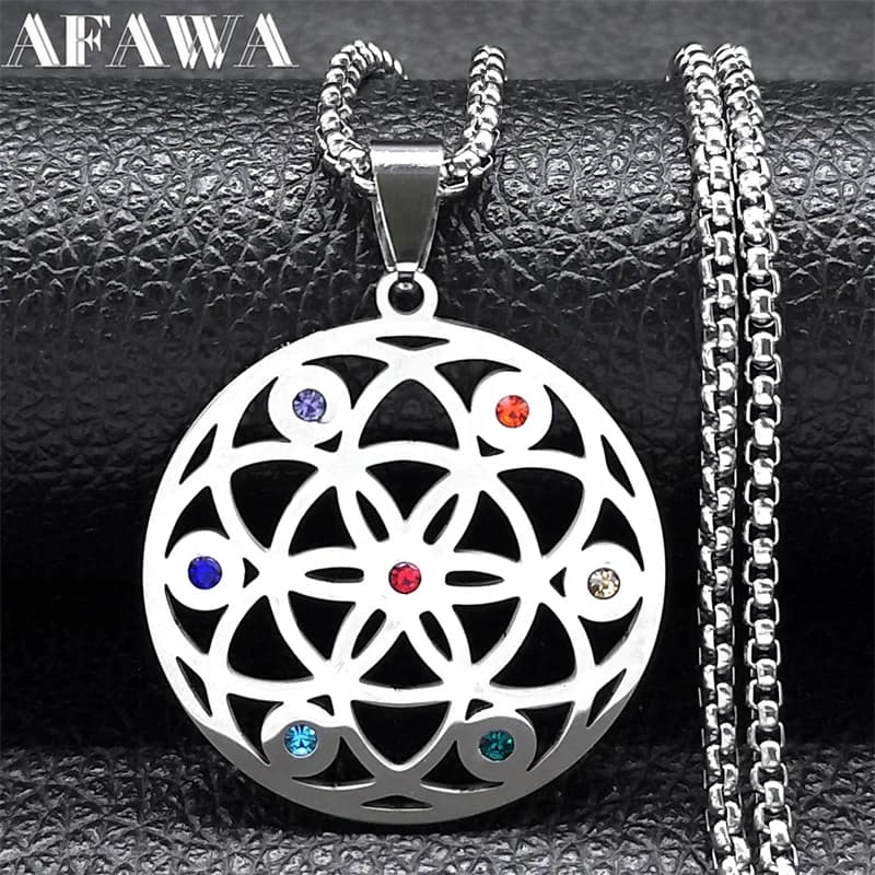 Geometria sacra Seme di vita 7 Necklace Chakra per donna Man Stainless Steel Estetico Flower Chain Jewels collier N9726S02