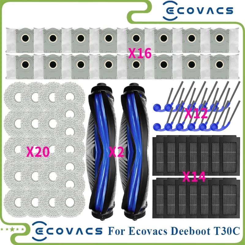Compatible for Ecovacs T30c Replacement Main Side Brush HEPA Filter Mop Pad Dust Bag Spare Parts Accessories
