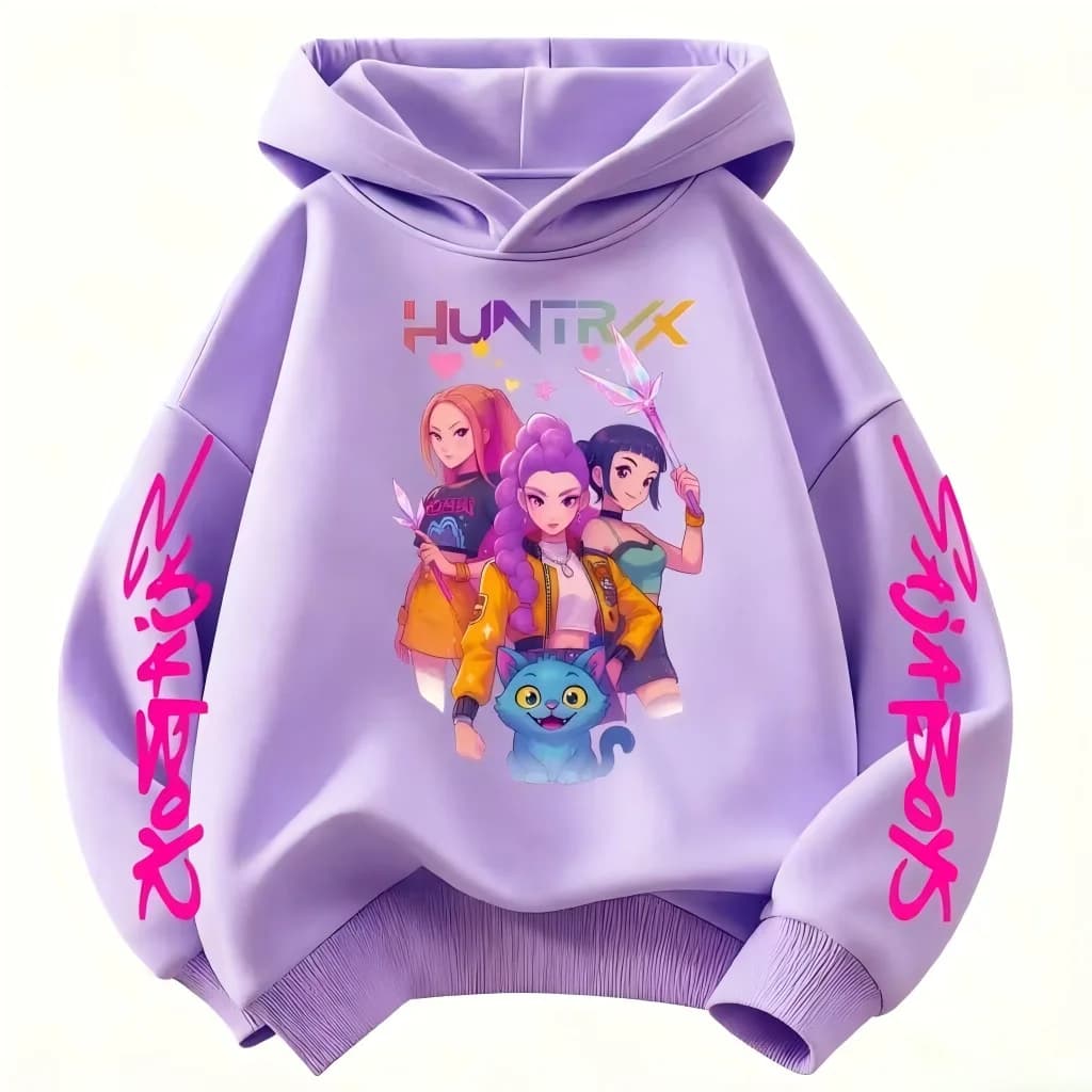 Felpa con cappuccio per bambini della popolare serie K-pop coreana "Demon Hunter" 2026, per ragazzi e ragazze, abbigliamento caldo con cappuccio per l'inverno/autunno
