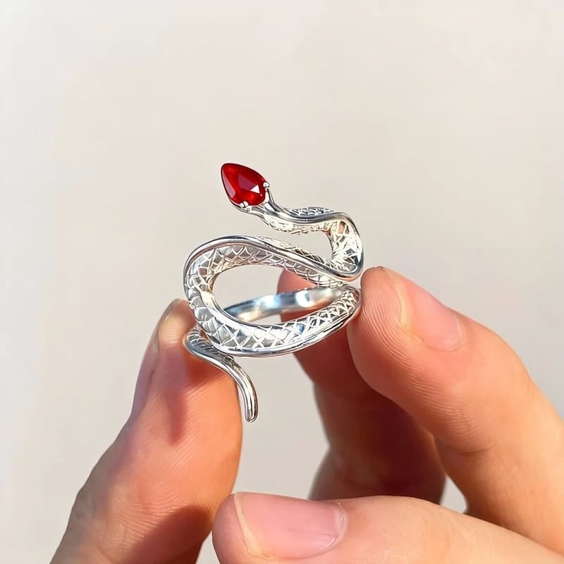 Anello serpente rosso fatto a mano, anello in argento, squisito e non sbiadito, versatile per regalare