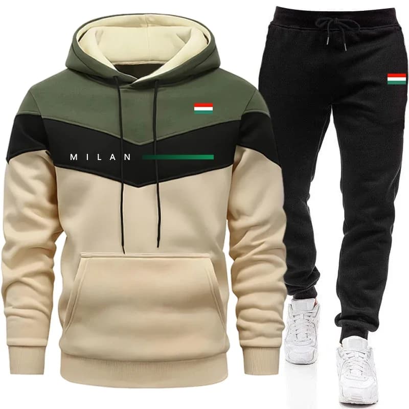 Italy Fashion Men's Hoodies Set Daily Casual Sports Hooded Sweatshirt and Jogger Pants Male Urban Trend Warm Pullover Tracksuits