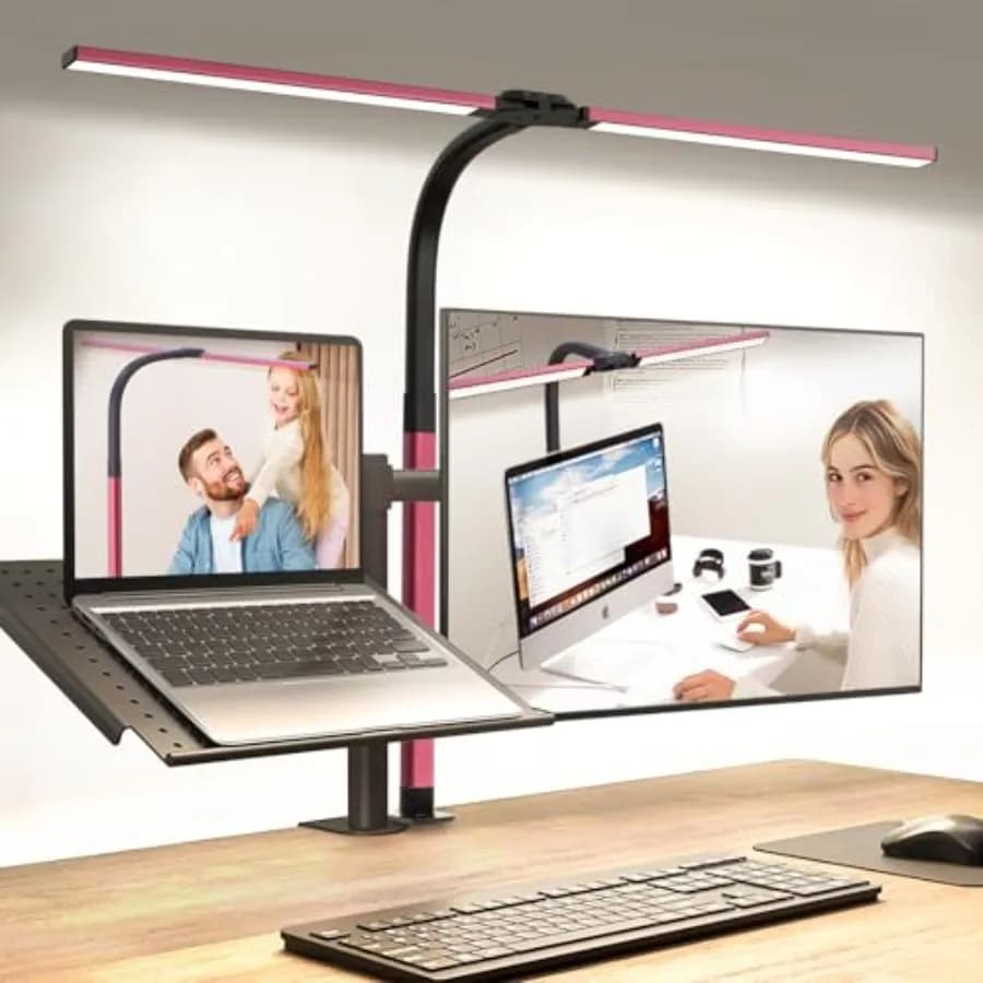 Lampada da Scrivania LED per Casa e Ufficio, Luce da Tavolo con Morsetto per la Cura degli Occhi, Dimmerabile a Regolazione Continua, 24W, Lampada da Architetto a Doppia Testa con Telecomando