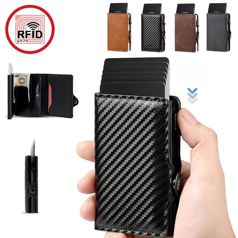 Portafoglio Multifunzione per Uomo e Donna, Porta Carte di Credito con Blocco RFID, Porta Documenti in Alluminio, Elegante Portamonete Pop-Up per Affari