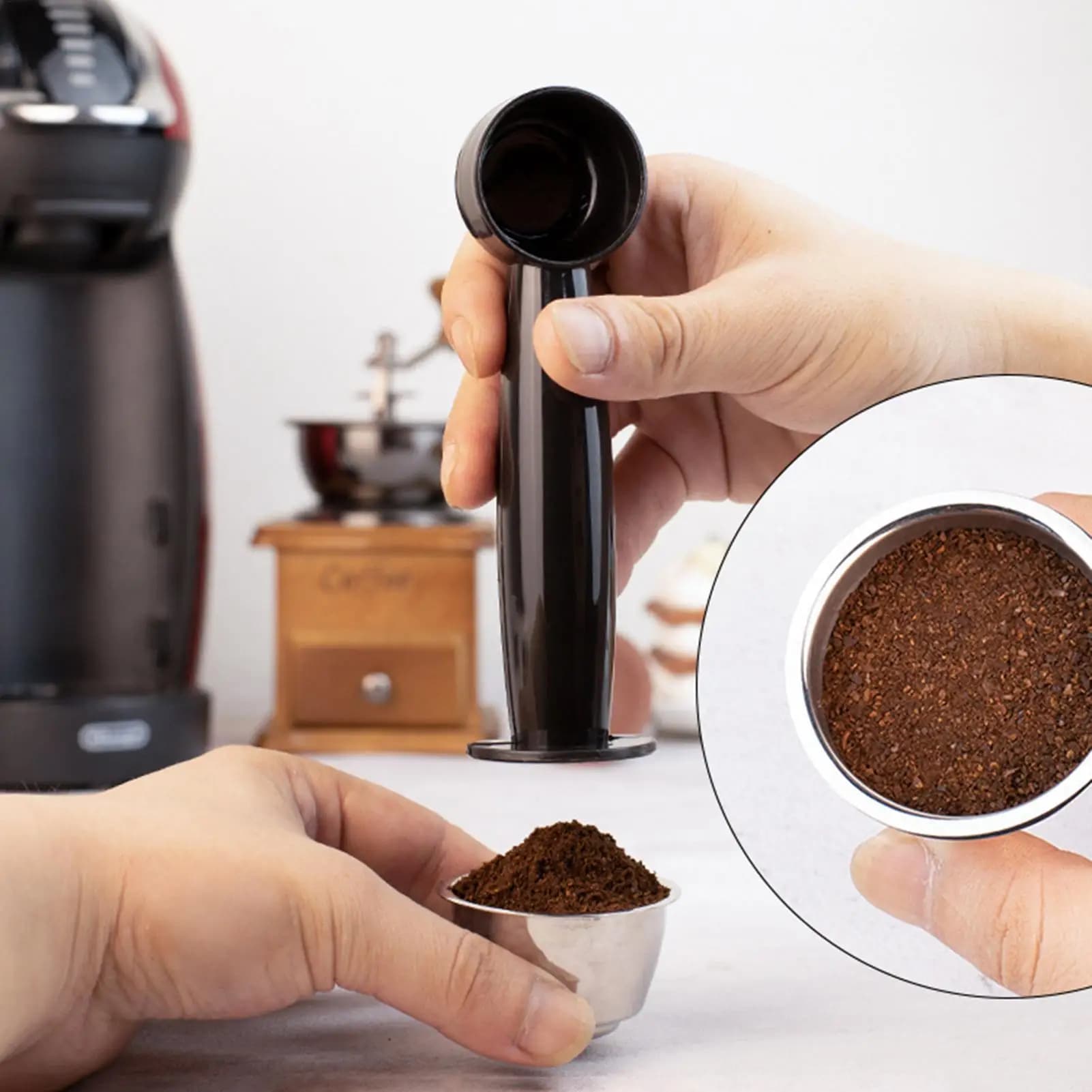 Cucchiaio dosatore e pressino 2 in 1 per espresso, strumento multifunzione per caffè, proteine in polvere, cacao caldo, miscelazione e pressatura