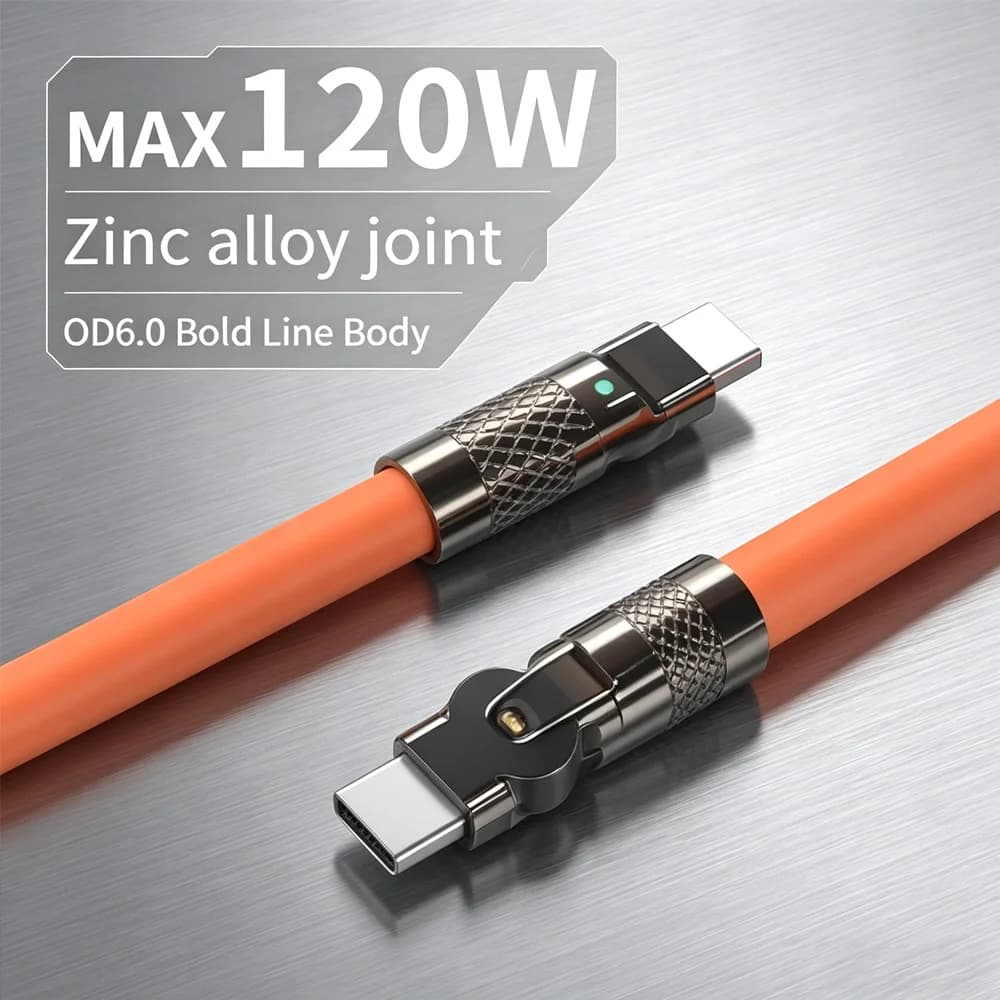 Cavo di Ricarica Super Veloce Type C a Type C 120W 6A 180 cm ° Cavo dati USB-C a USB-C con connettore girevole per iPhone, Xiaomi, Samsung