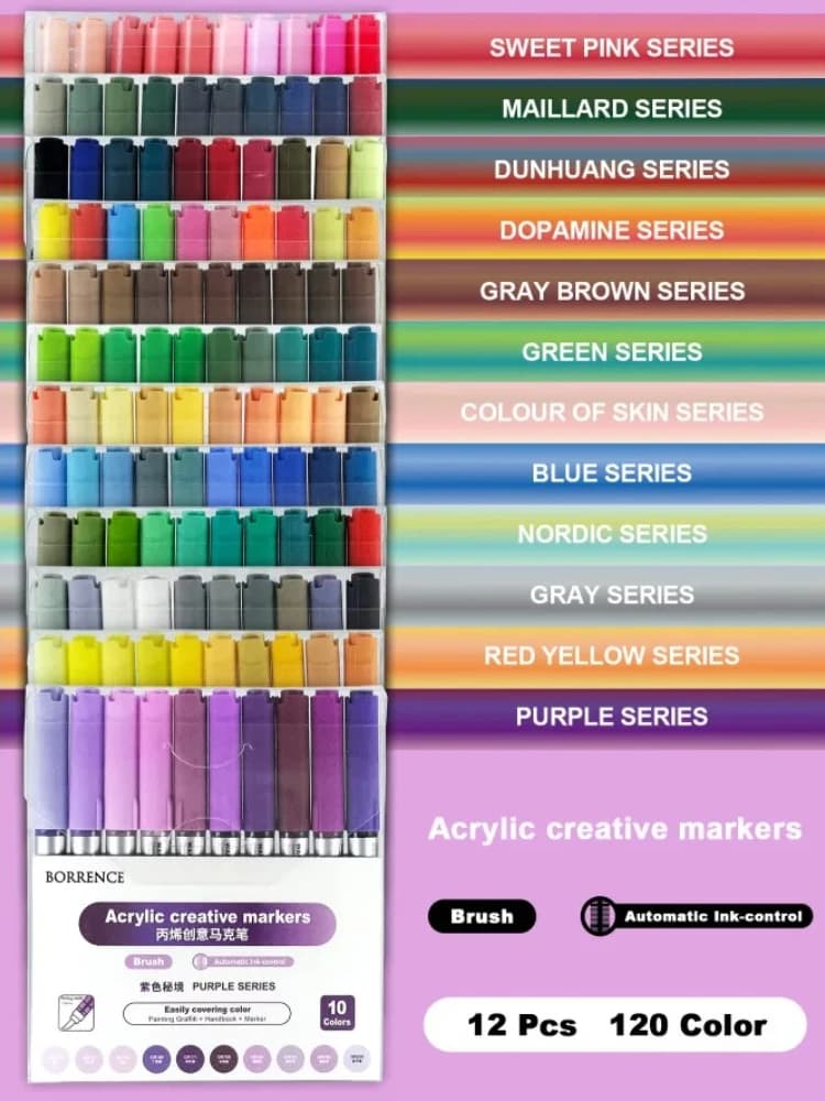 10/120 Colors Direct Liquid Acrylic Markers Paint Pens Brush Marker for Painting DIY School Art Supplies Stationery PK LANGUO