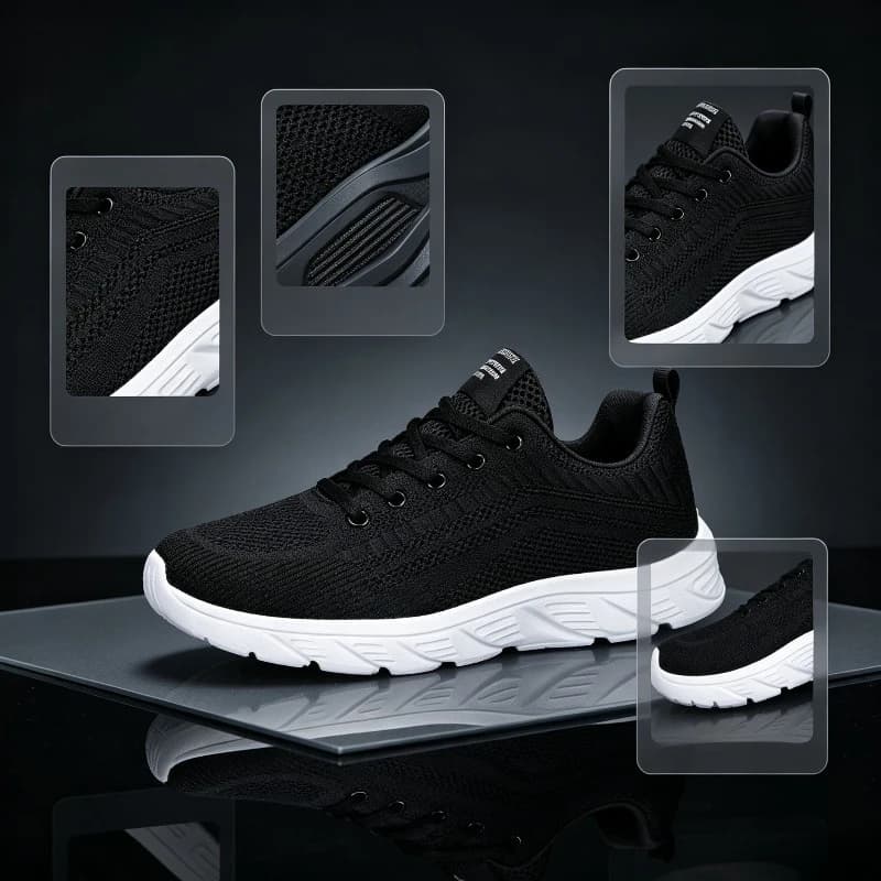 Men Breathable Knit Sneakers White Thick Sole Lace Up Lightweight Running Shoes Non Slip Soft Casual Sports Footwear for Gym