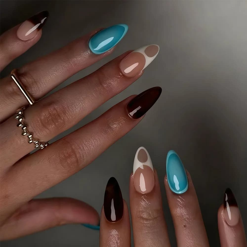 Nuove Unghie Finte Minimaliste Stile Europeo e Americano 2026, Blu Lago, Marrone, Rosa, Stampa Leopardata, Unghie Francesi Trendy Indossabili