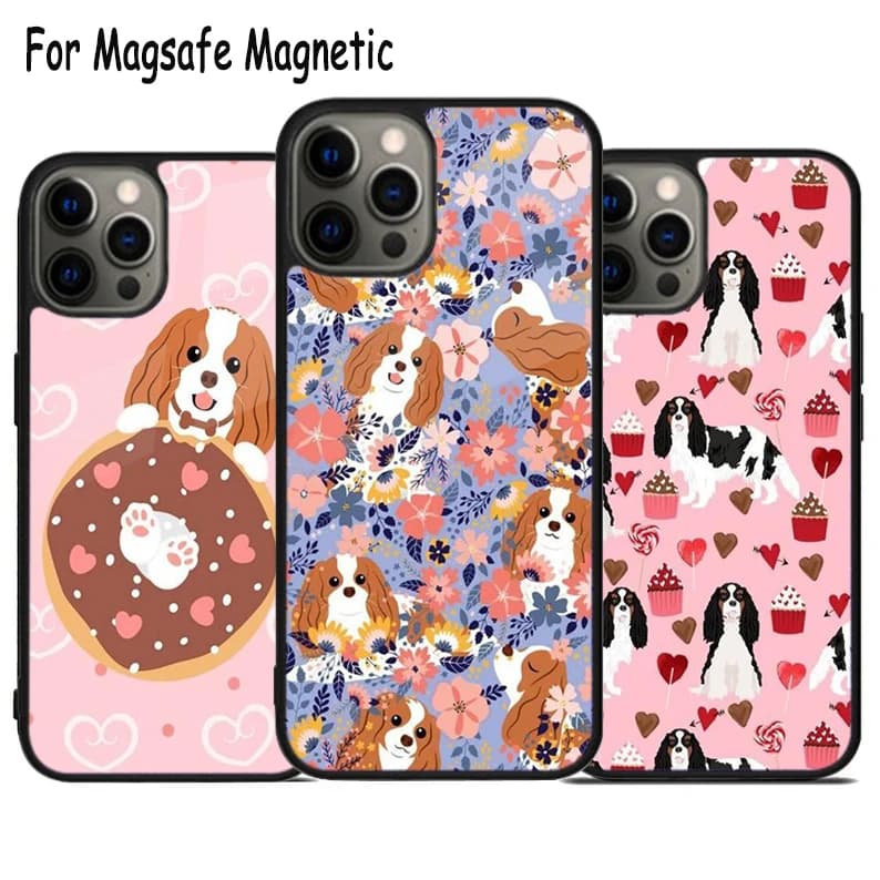 Cavalier King Charles Spaniel Dog Pattern Custodia per telefono per iPhone 17 Air 15 16e 14 13 11 12 Pro Max Plus Magsafe Cover magnetica
