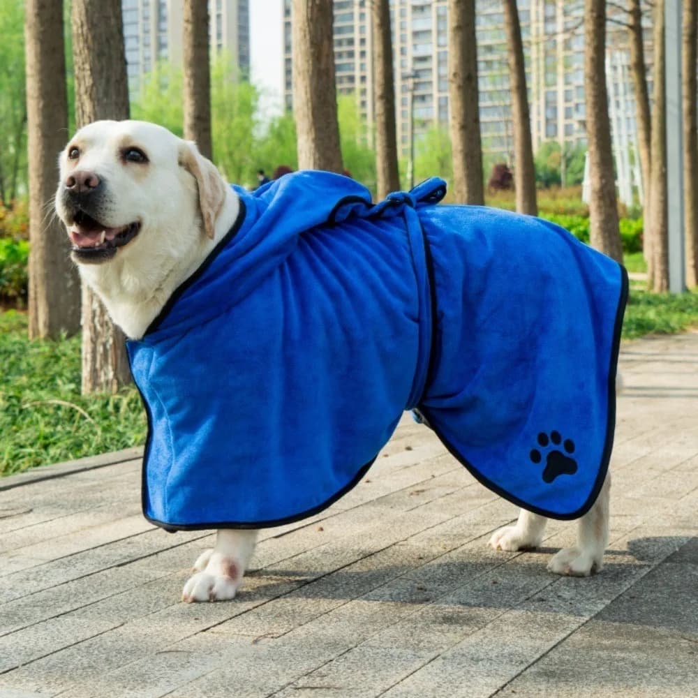 Durable and super absorbent dog bathrobe with hood, super hot bath towel for dogs with waist fastening belt, microfiber towel for cats and dogs