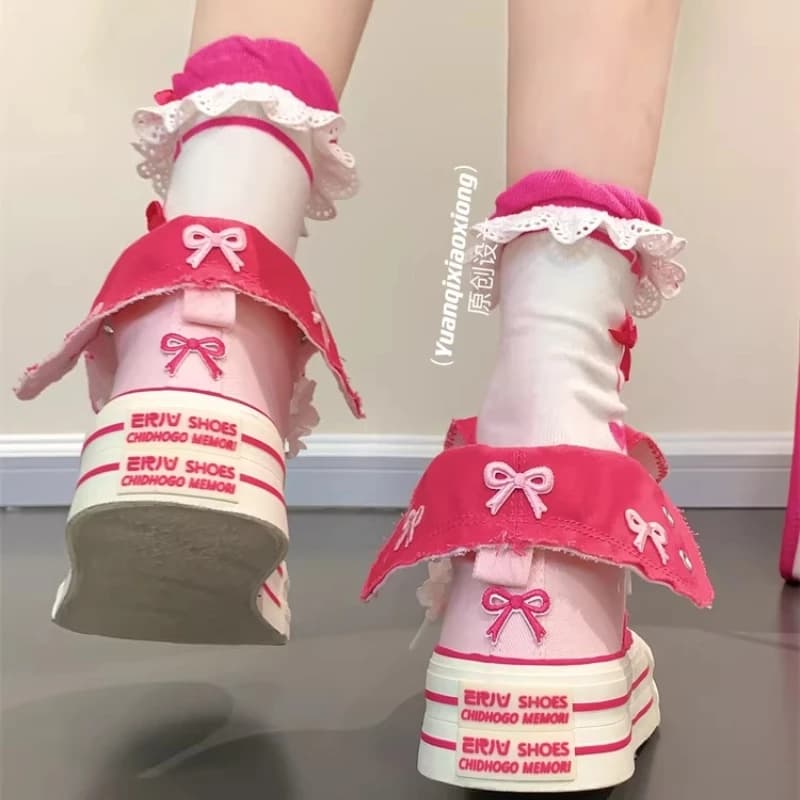 Rose Pink Original Girl High-top Canvas Shoes Versatile Student Soft-soled Shoes Thick-soled Heightening Board Shoes for Women