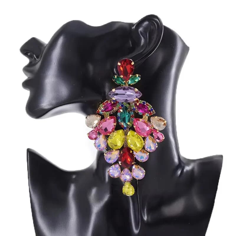 4.6 Stunning Rhinestones Huge Earrings for Women Multi Color Wedding Jewelry Drag Queen Pendant Jewelry for Beauty Pageant
