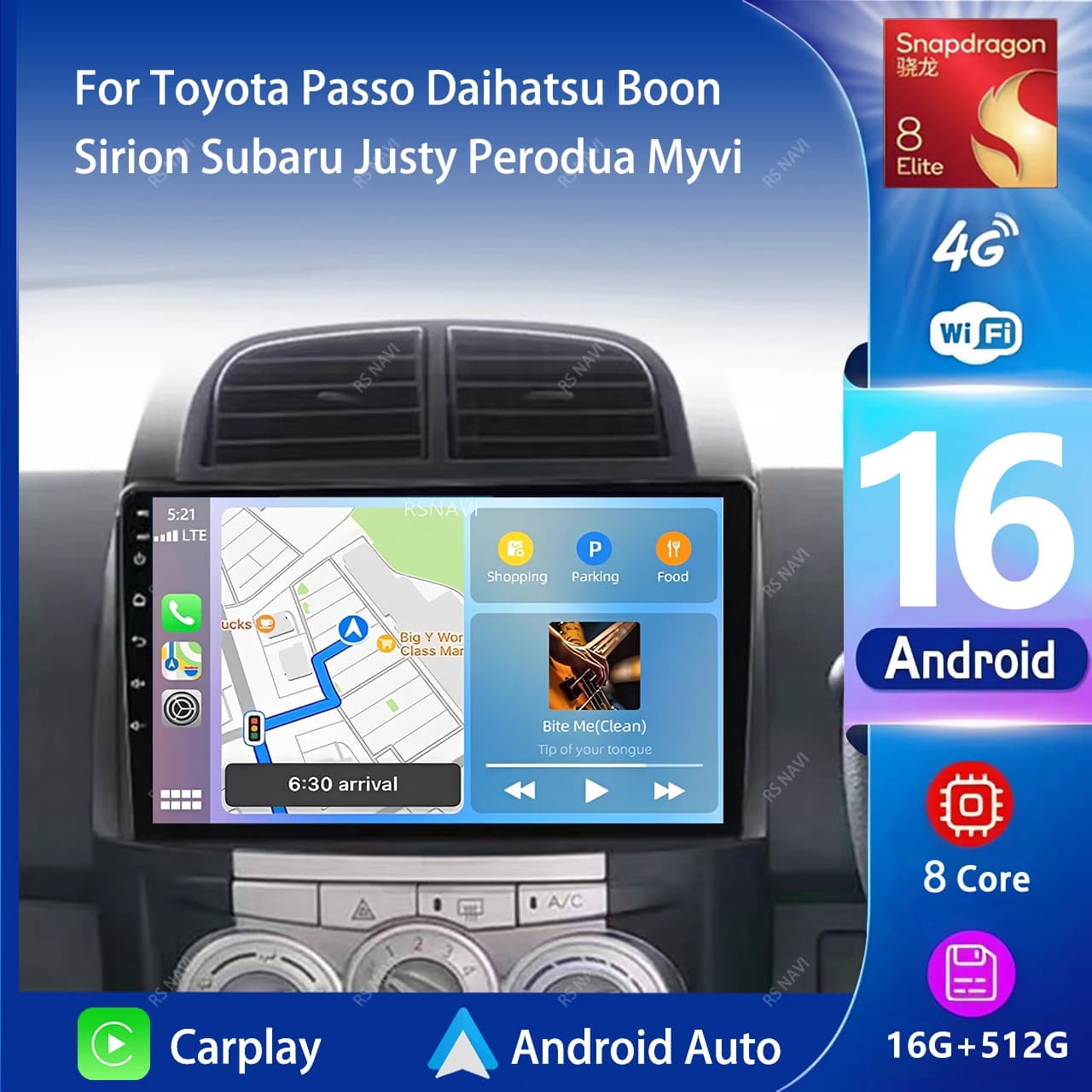 Autoradio Android 16 con Carplay, Schermo 2K, Lettore Multimediale GPS per Toyota Passo, Daihatsu Boon, Sirion, Subaru, Stereo per Auto