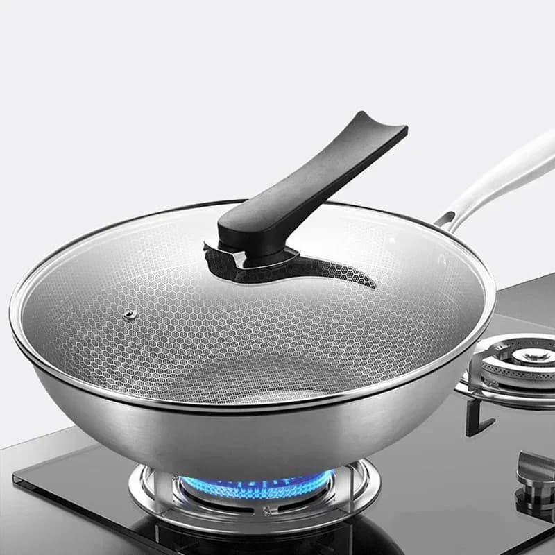 Wok handmade stainless steel honeycomb without pan cover for Wok thick non-stick non-stick pan for Gas/induction cooker