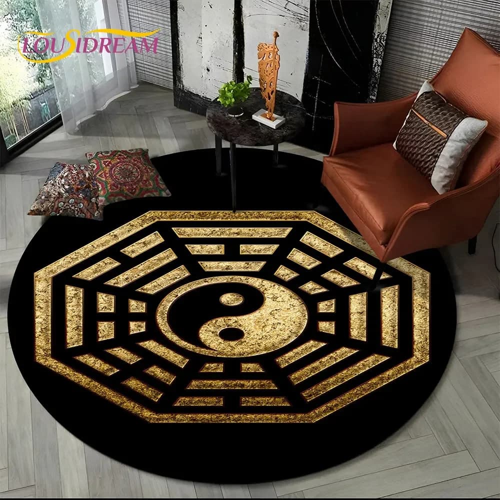 Tappeto rotondo cinese Tai Chi Bagua Yin Yang 3D, tappeto per soggiorno, camera da letto, divano, sala giochi, tappetino antiscivolo per bambini