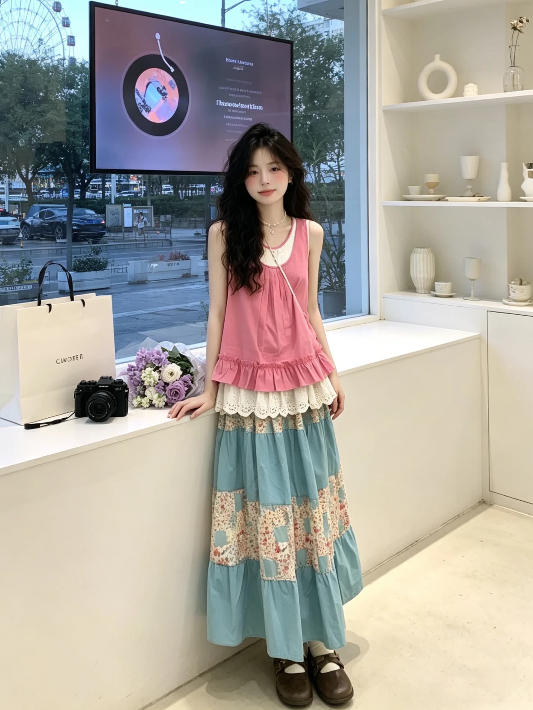 Dopamine Pink Halter Neck Dress Women's Summer Fashion Set Sleeveless Vest And Skirt Two-Piece Suit Breathable Lightweight