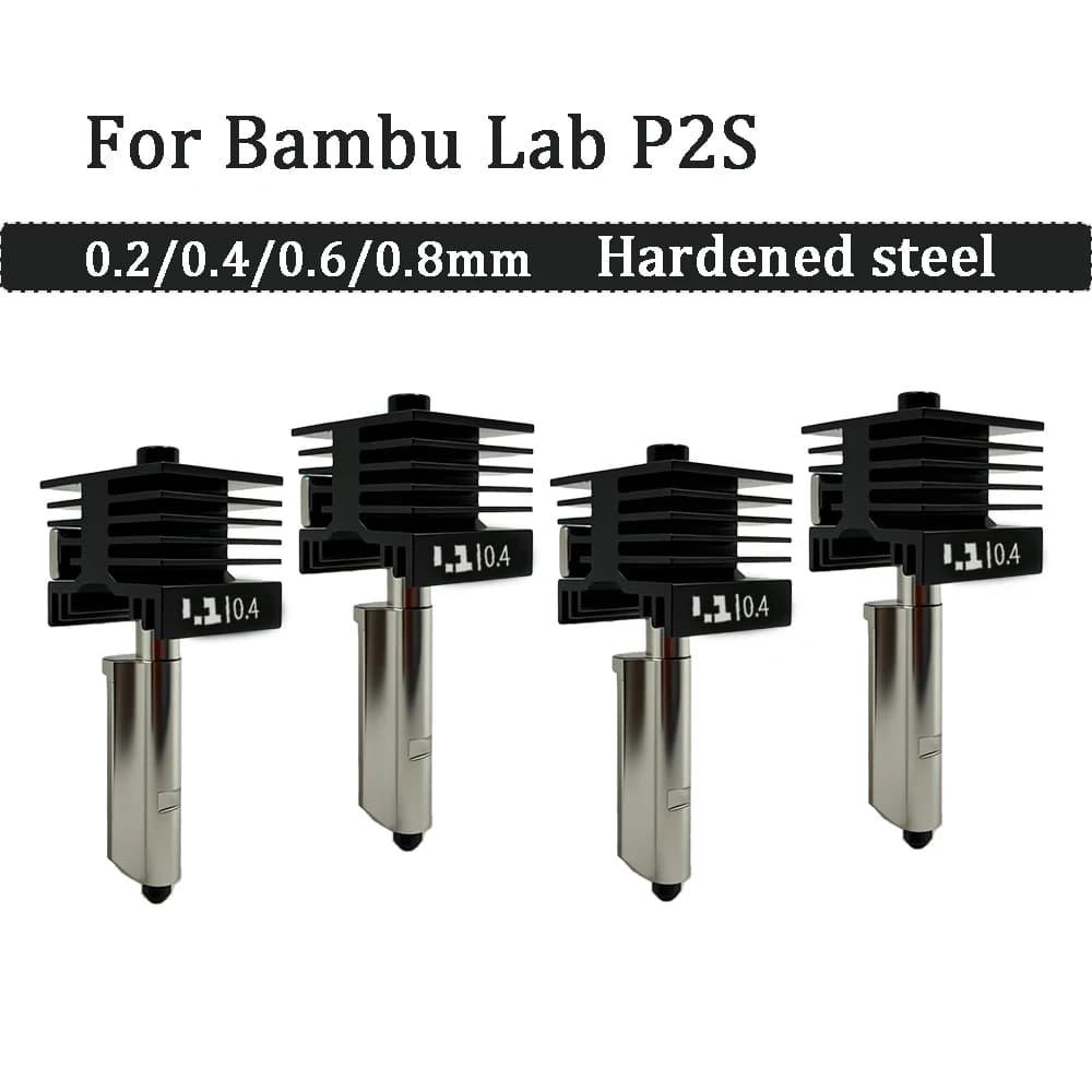 Kit Hotend Aggiornato per Bambu Lab P2S con Ugello in Acciaio Temprato da 0.2/0.4/0.6/0.8mm, Ricambio Hot End per Stampante 3D Bambulab P2S
