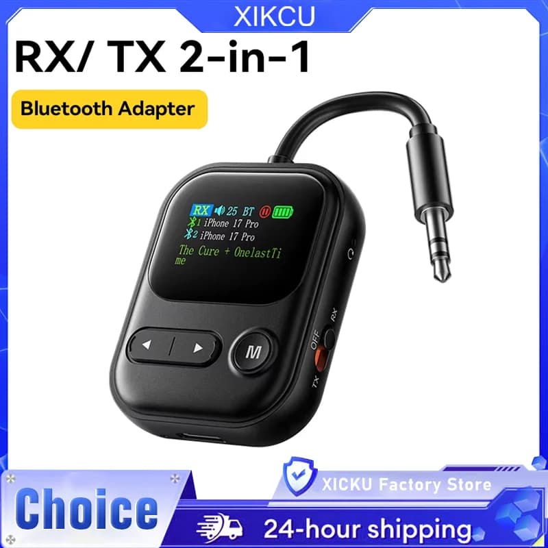 Bluetooth 6.0 Transmitter Receiver RT/TX 2 In 1 Adapter With LED Display Mic For Car Speaker 3.5MM AUX Bluetooth Dongle