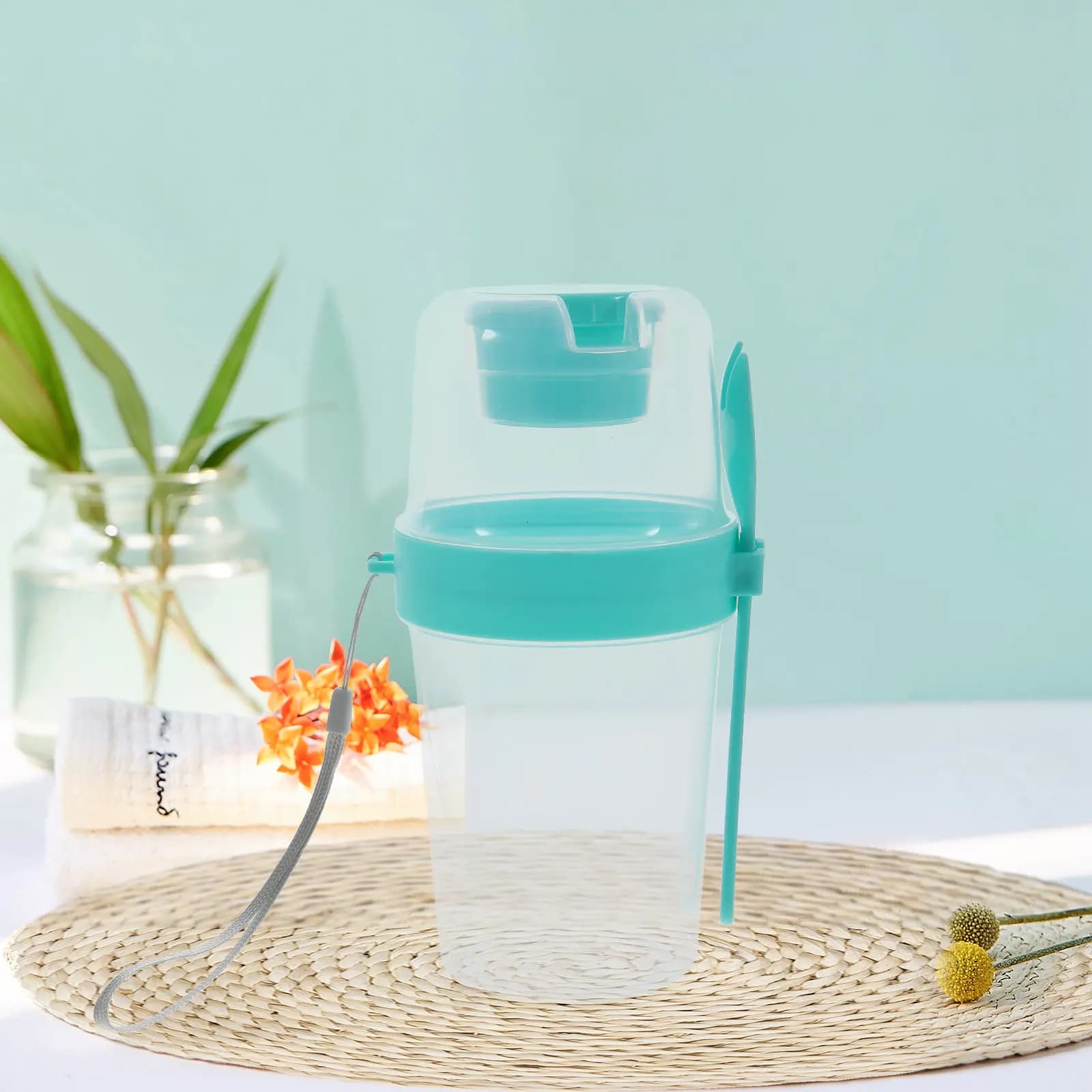 Set Portatile per Insalata a Doppio Strato, Contenitore Ermetico con Coperchio Sigillato e Cucchiaio, Multifunzionale per Colazione e Preparazione Pasti