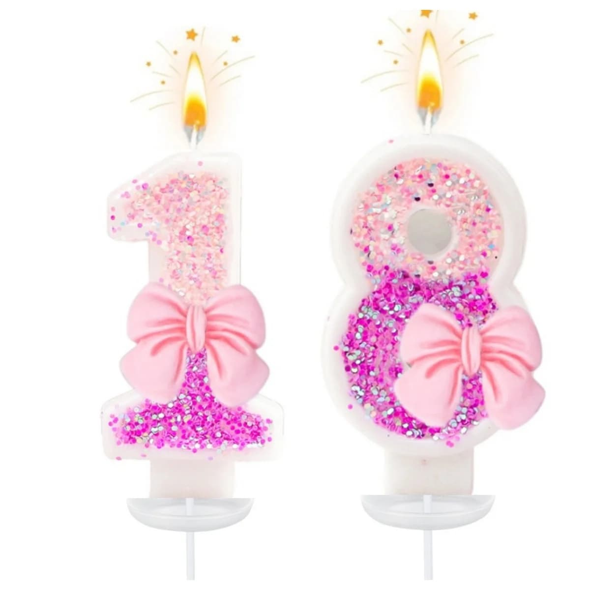Nuove Candeline Numeriche 0-9 per Compleanno, Originali con Fiocco Rosa e Viola, Decorazione per Torte di Compleanno