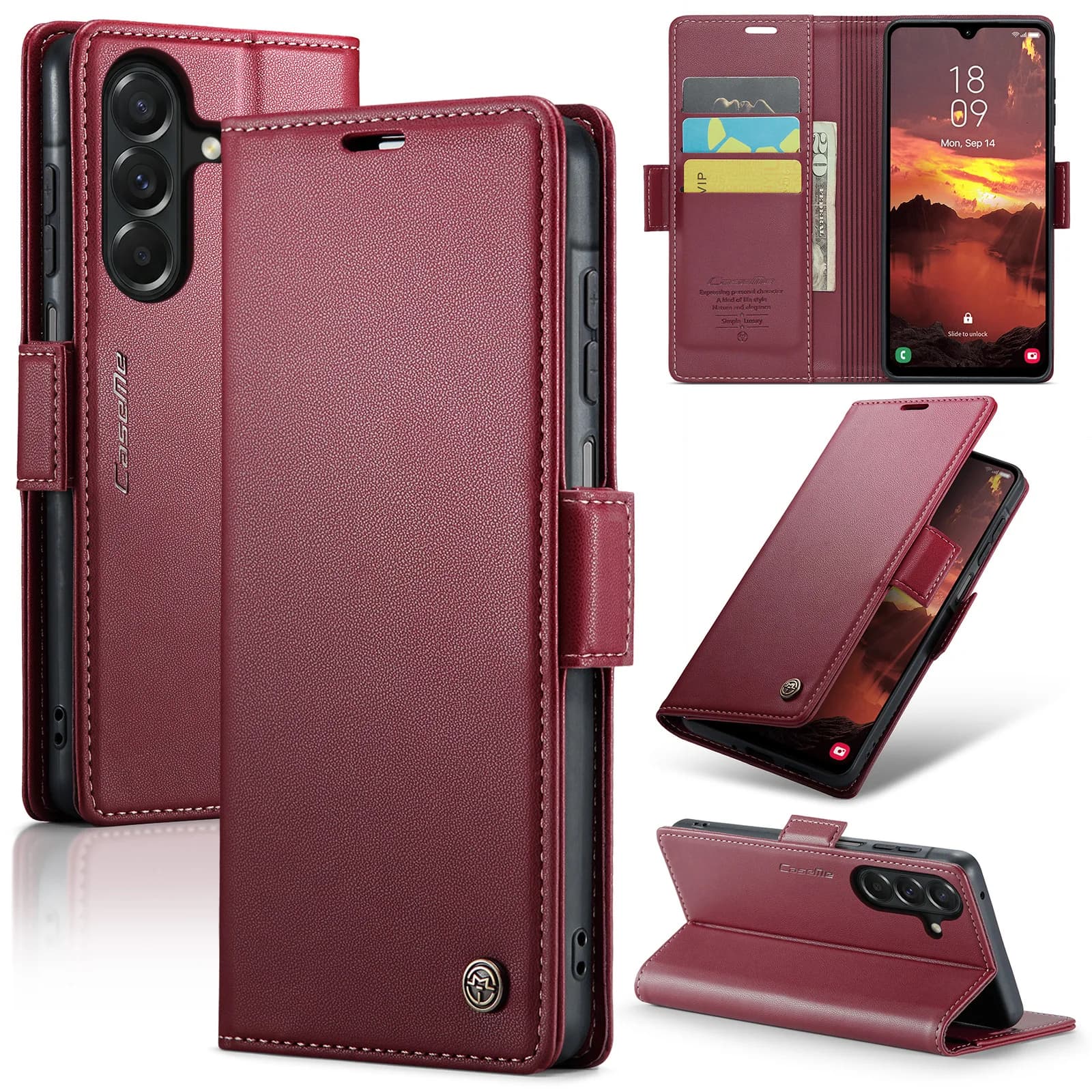 Custodia a Portafoglio in Pelle di Lusso con Scomparti per Carte per Samsung S26 Ultra S25 S24 S23 A27 A17 A07 A57 A37, Cover Antiurto