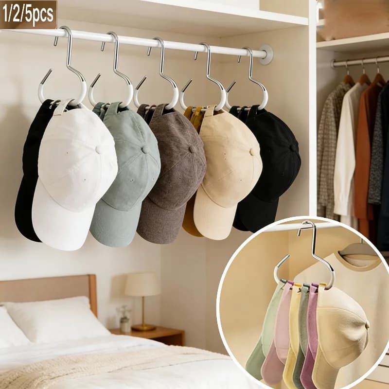 1/2/5 Stainless Steel Clothes Hanger, Multifunctional Round Hook for Hats, Scarves, Towels and Ties, Multifunction Display