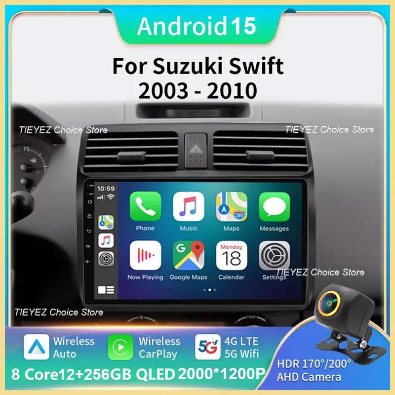 2din Android 15 Car Radio for Suzuki Swift 2003 - 2006 2007 2008 2009 2010 Multimedia Player Carplay Stereo GPS DVD Head Unit
