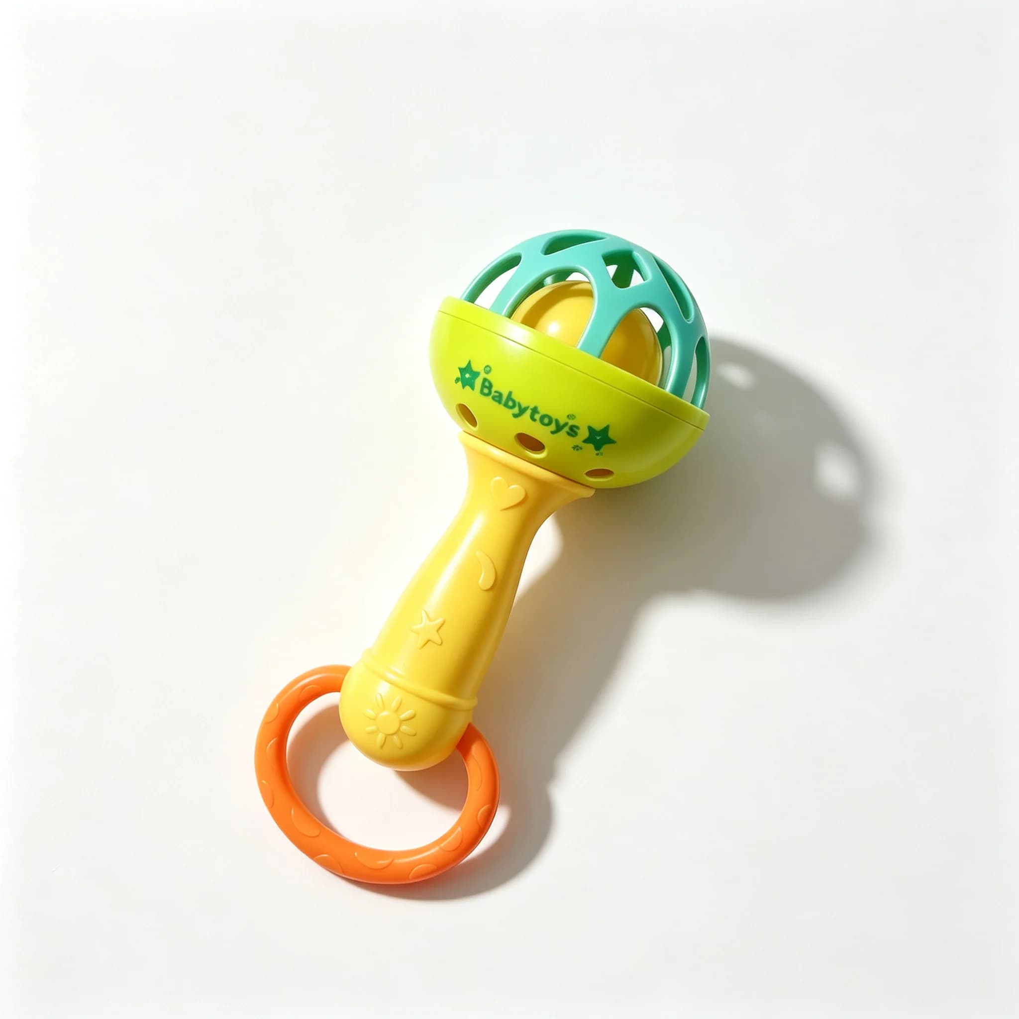 Trendy Baby Hand Rattle Toy, Suitable for 3 Months and Above, Montessori Sensory Teether Rattle, Easy-To-Grip Embossed Handle Rattle Toy, Early Brain Development Fine Motor Training Toy, Soothes Restless Babies, Calms