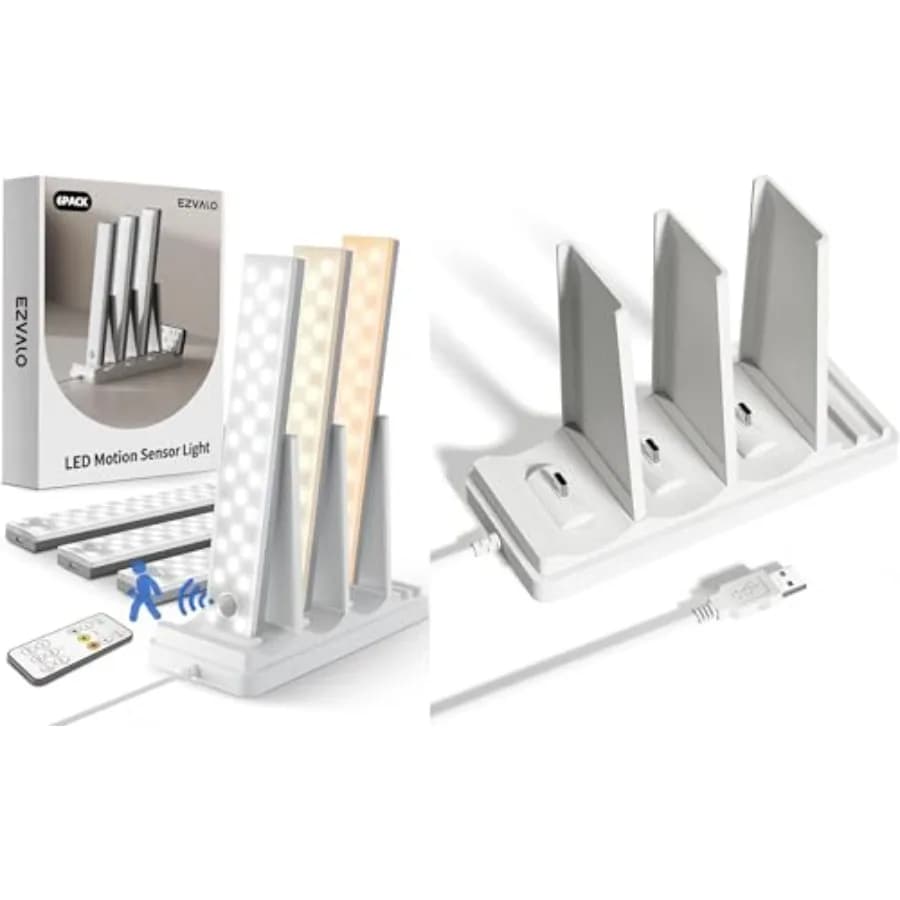Set di 6 Luci Sottopensile con 2 Stazioni di Ricarica, Luci Wireless Ricaricabili da 2000mAh con Sensore di Movimento, 3 Temperature di Colore, Dimmerabili