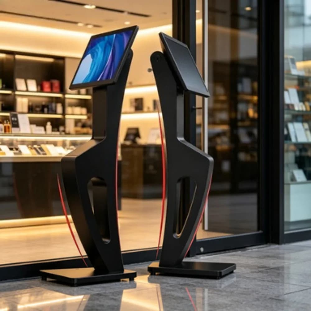 Exclusive Deal Sleek Floor Standing Kiosk Monitor Stand with Printer Slot for 15 to 32 Inch Screens up to 60lbs for Check-in