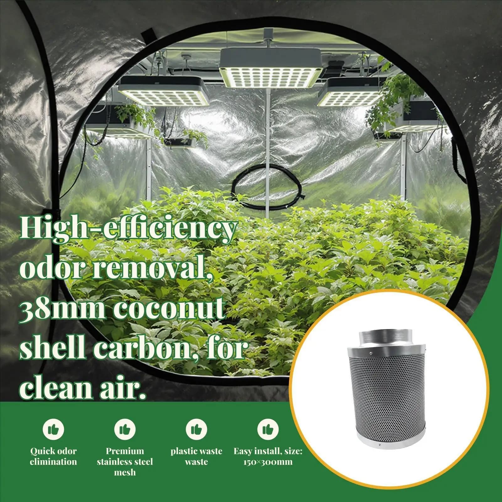 Inline Fan 6 Inch Carbon Filter Stainless Steel Grow Tent Air Purifier Odor Control for Hydroponics Room