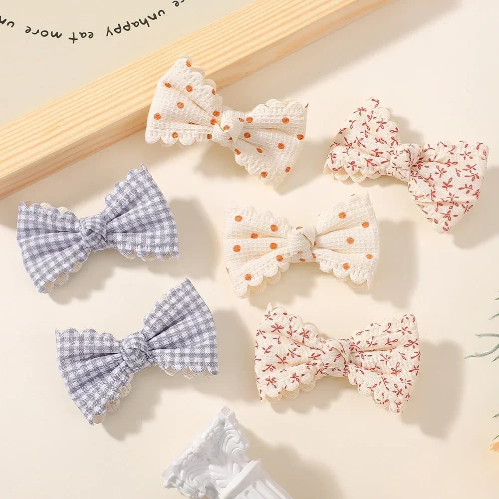 2 pz/set Fiore Stampa Bambini Archi Fermagli Per Capelli per Le Neonate Plaid Fatti A Mano Carino Bowknot Tornante Barrettes Accessori Per Capelli In Cotone