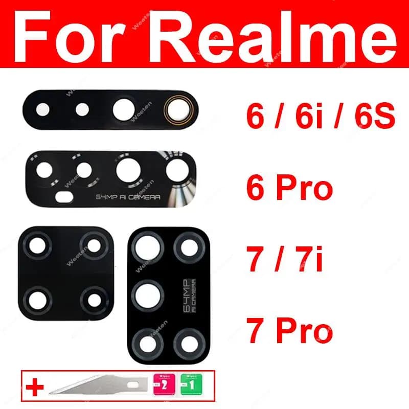 For Realme 6 Pro 7 Pro 6S 6i 7i Back Main Camera Lens Glass Rear Lens Glass with Sticker Replacement