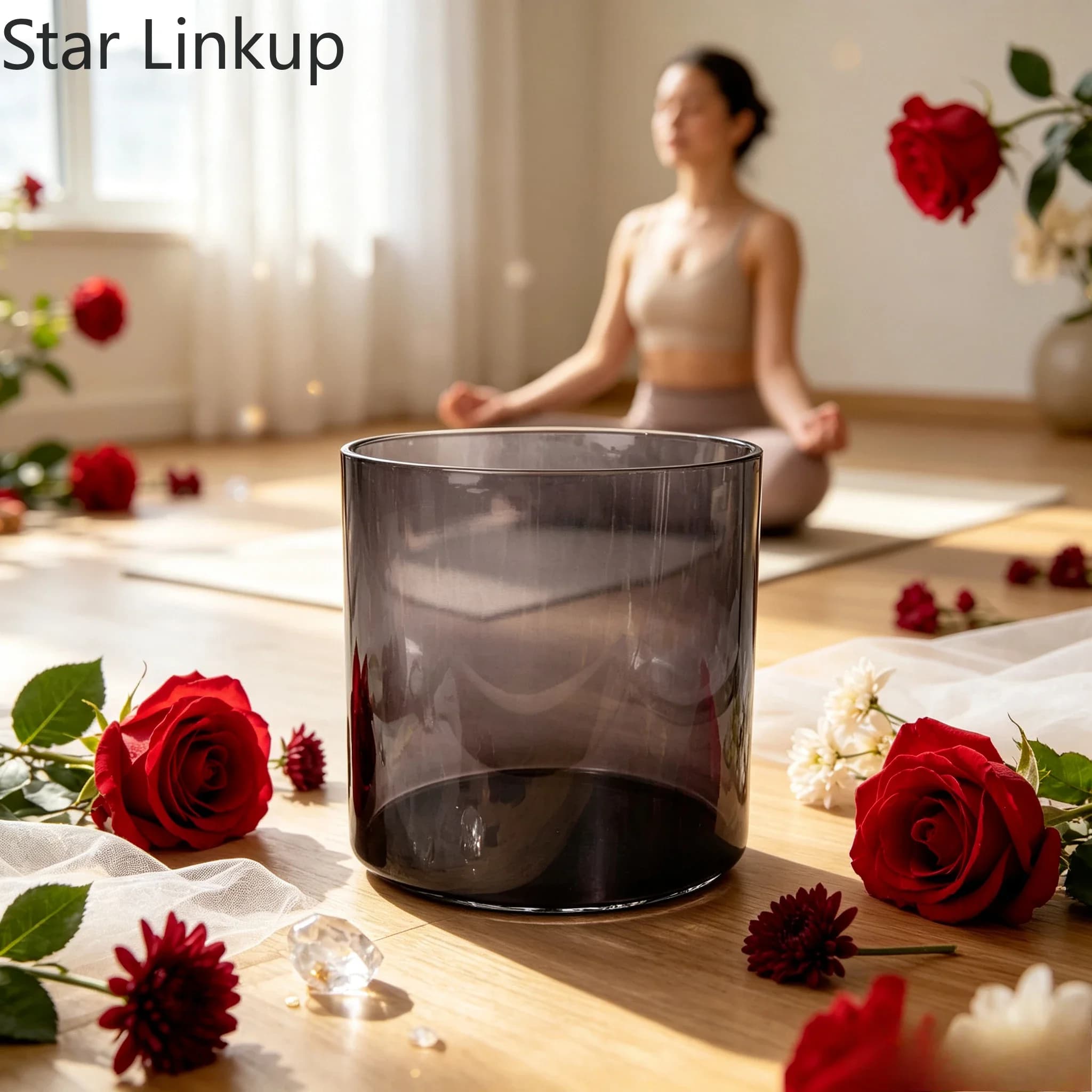 Mystic Black Quartz Crystal Singing Bowl, Percussion Sound Therapy Bowl with Rubber Mallets for Yoga Meditation Energy Healing