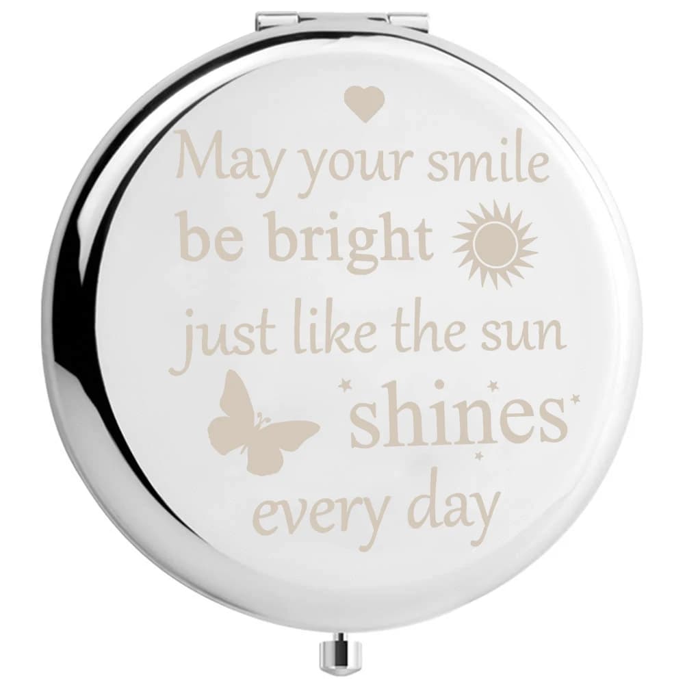 1 cute custom makeup mirror with name, custom laser engraving with name, folding portable makeup mirror, gift for mother's party.